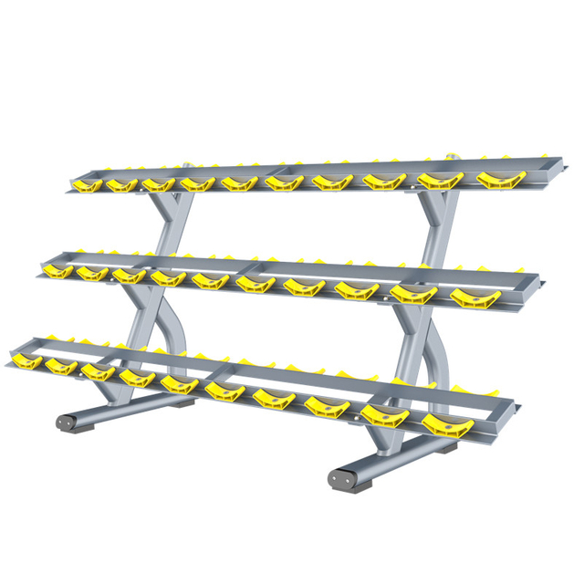 Suporte para halteres de três camadas FF72 | Armazenamento de halteres de alta densidade | Rack de ginástica comercial